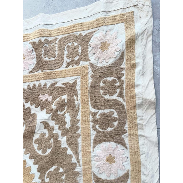 Suzani Embroidered Wall Hanging - Neutral Tan Uzbek Tablecloth For Sale In New York - Image 6 of 9
