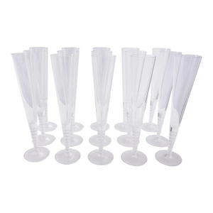 Steuben Evening Art Glass Fluted Champagne Glasses by Dante Marioni, Set of 16