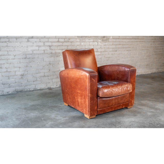 Art Deco Vintage Art Deco Cognac Leather Club Chair For Sale - Image 3 of 17