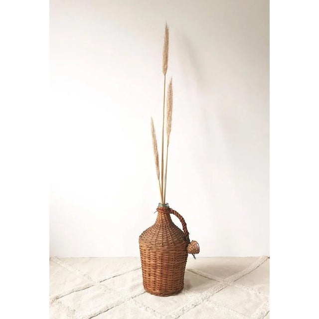 These wine balloons with raffia basket were made in Italy in the 1950s. The balloon has a capacity of approx. 15 liters....