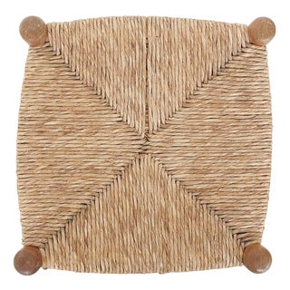 Vintage French Rattan and Wooden Stool, 1960s For Sale