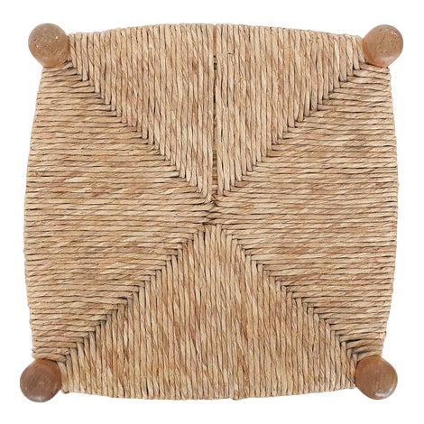 Vintage French Rattan and Wooden Stool, 1960s For Sale