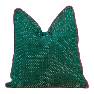 Bela Green Dotted Ahir Handloom Pillow For Sale