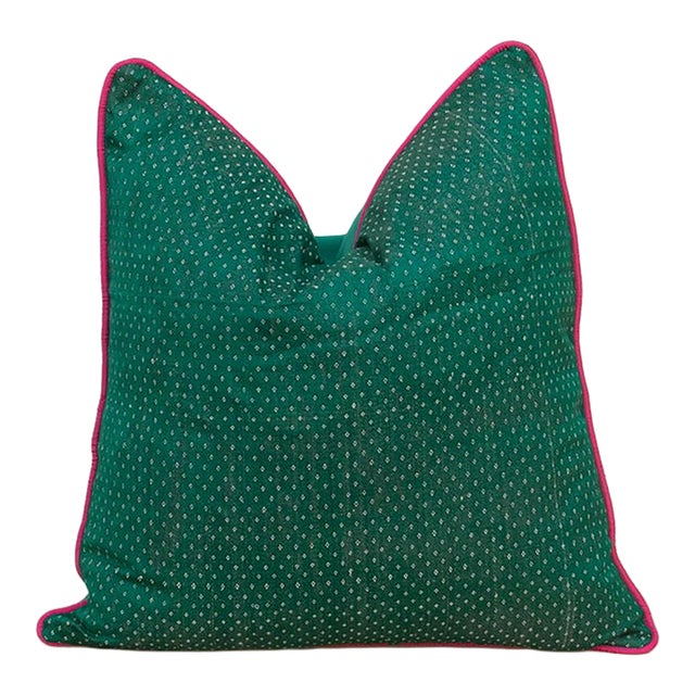 Bela Green Dotted Ahir Handloom Pillow For Sale