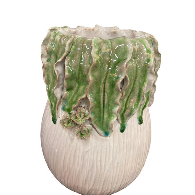 Emerald Hand-Crafted Italian Majolica Cabbage and Succulent Ceramic Vase For Sale - Image 8 of 12