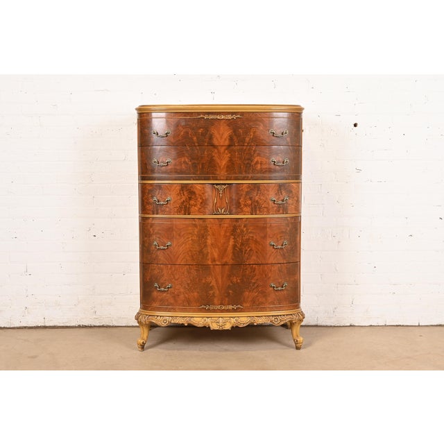 Romweber Style French Provincial Louis XV Flame Mahogany and Parcel Painted Dresser, Circa 1920s For Sale - Image 12 of 12