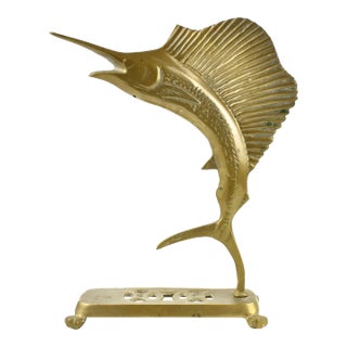 Mid 20th Century Solid Brass Swordfish on Base Figurine Model For Sale