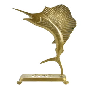Mid 20th Century Solid Brass Swordfish on Base Figurine Model