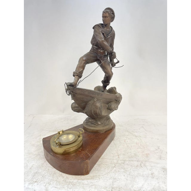 1940s Le Gardien Bronze Statue with Brass Ashtray, 1800s For Sale - Image 5 of 12