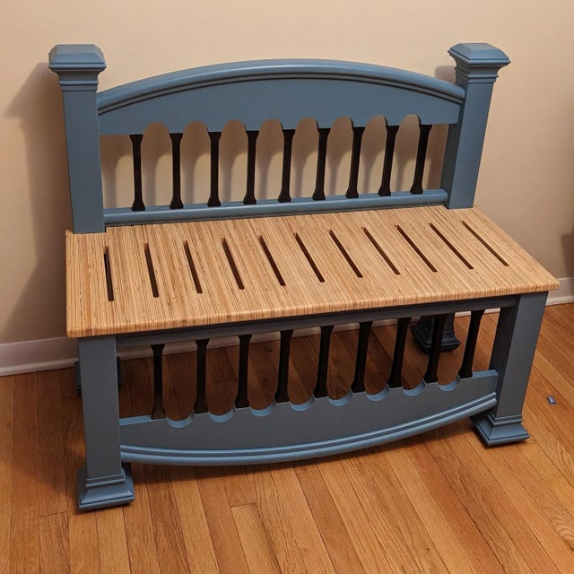 Blue Wooden Bench For Sale - Image 4 of 8