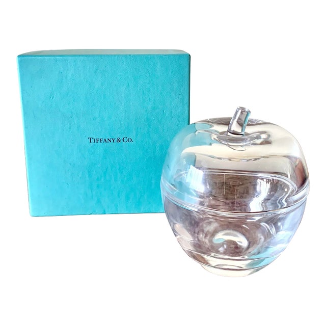 Tiffany & Co Vintage Crystal Apple Candy Dish in Original Box For Sale