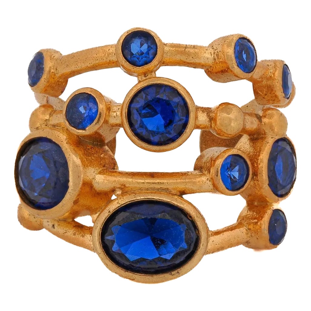 Cleopatra Sapphire & Gold Adjustable Statement Ring | Chairish