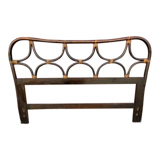 1970s Boho Chic Carmel Curved Rattan Full Sized Headboard For Sale