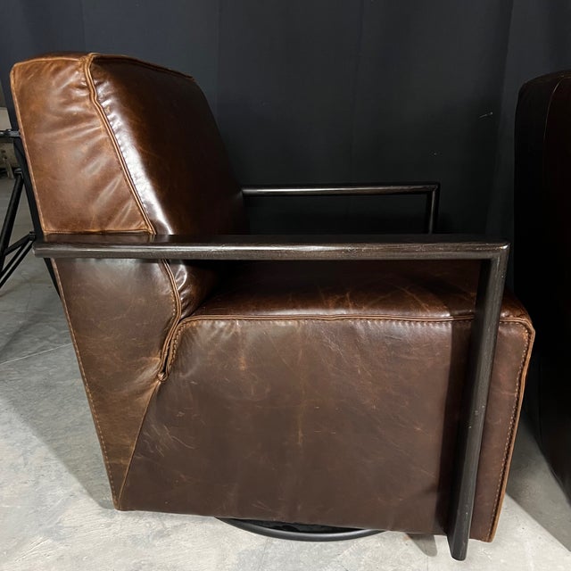 Italian Leather Midcentury Modern Style Swivel Club Armchairs -A Pair For Sale - Image 12 of 12