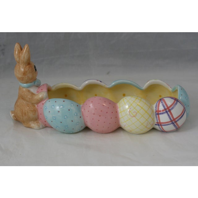 1990s Late 20th Century Handcrafted Fitz and Floyd a Good Egg Oblong Pastel Easter Candy Serving Dish For Sale - Image 5 of 9