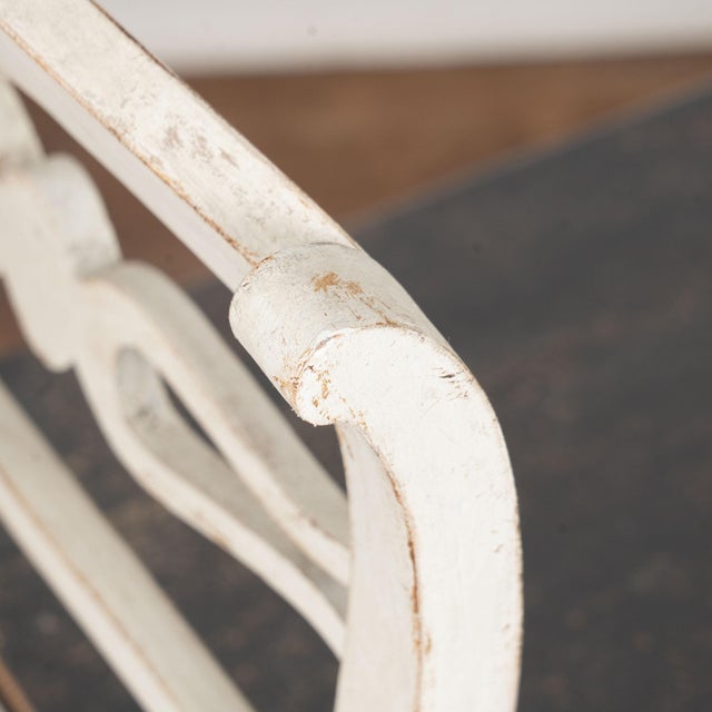 White Late 19th Century Pair of Swedish Gustavian White Painted Benches With Black Seats For Sale - Image 8 of 15