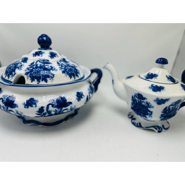 Antique Blue and White Soup Tureen and Tea Pot For Sale - Image 4 of 11
