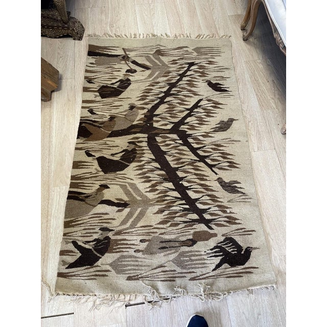 Ivory Vintage Handwoven Mexican Zapotec Kilim 2.7' X 5.2' (82cm X 158cm) 1940s For Sale - Image 8 of 8