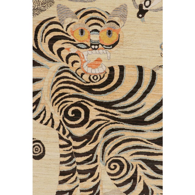 Contemporary Rug & Kilim’s Contemporary Tiger Rug With Beige, Gold and Brown Pictorials For Sale - Image 3 of 7