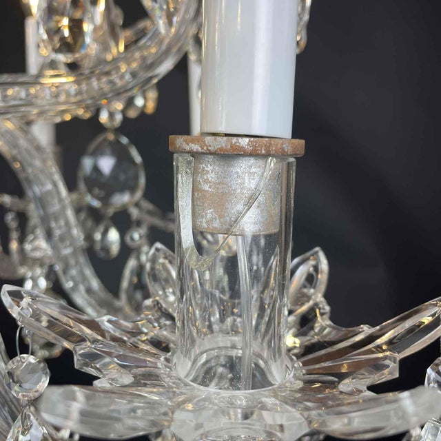 Glass Eight-Light Bohemian Crystal Chandelier, 1950 For Sale - Image 7 of 10