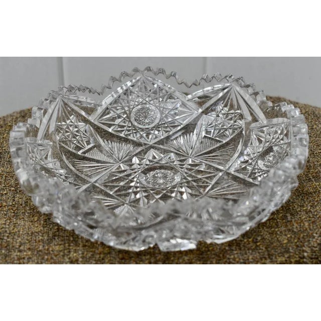 Glass Vintage Heavy Billant Cut Glass Round Bowl For Sale - Image 7 of 12