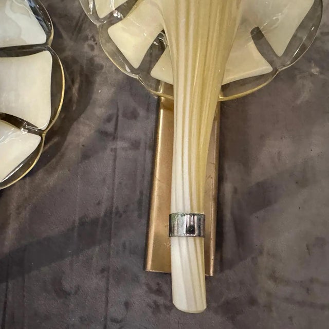 Mid-Century Modern Two 1970s Mid-Century Modern Yellow Murano Glass Leaf Wall Sconce by Franco Luce For Sale - Image 3 of 12