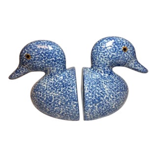 1980s Blue Duckhead Bookends- a Pair For Sale