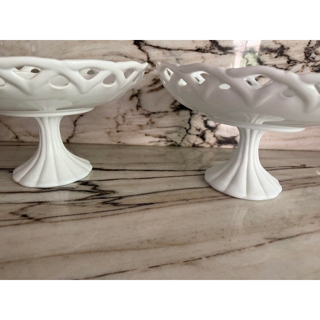 Colony 1950s Milk Glass Footed Centerpiece, Pair For Sale - Image 4 of 6
