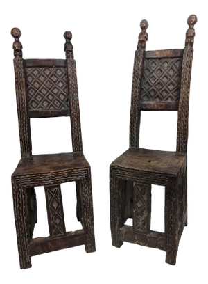 Vintage African Chokwe Throne Chairs - a Pair