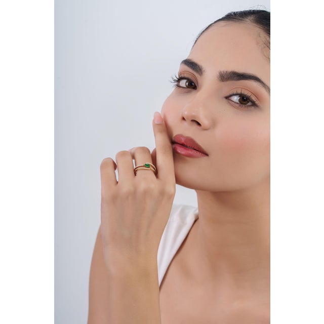 Not Yet Made - Made To Order Handmade 14k Yellow Gold Marquise Emerald & Diamond Open Sprial Ring Size 4 For Sale - Image 5 of 18