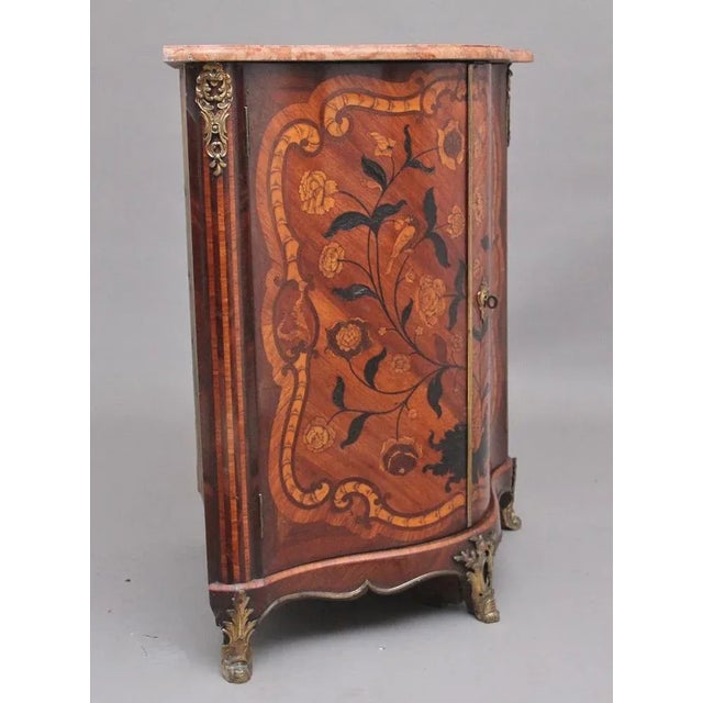Brown French Inlaid Tulipwood and Marble Top Corner Cupboard, 1700s For Sale - Image 8 of 11