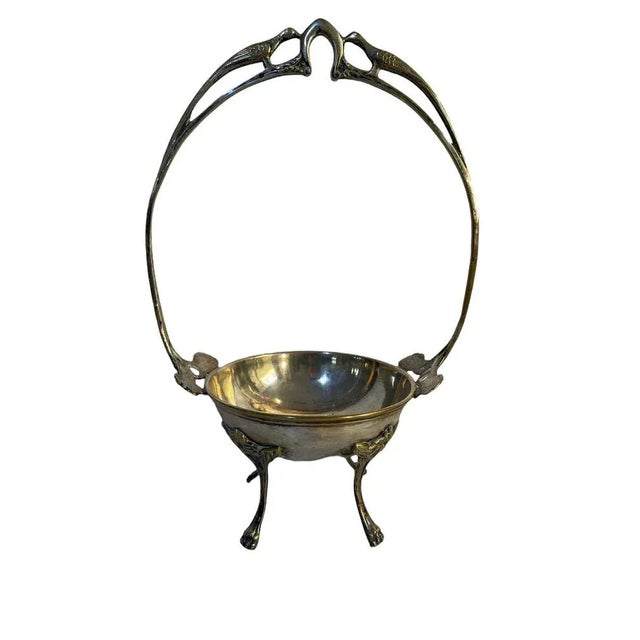 Metal Art Nouveau Silver Plated Basket For Sale - Image 7 of 7
