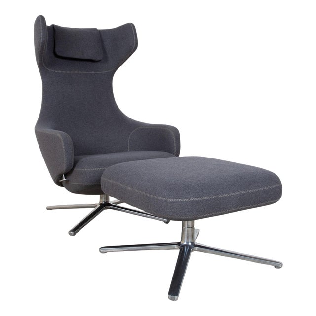 Set of Grand Repos Lounge Chair and Ottoman in Grey Fabric by Antonio Citterio for Vitra For Sale