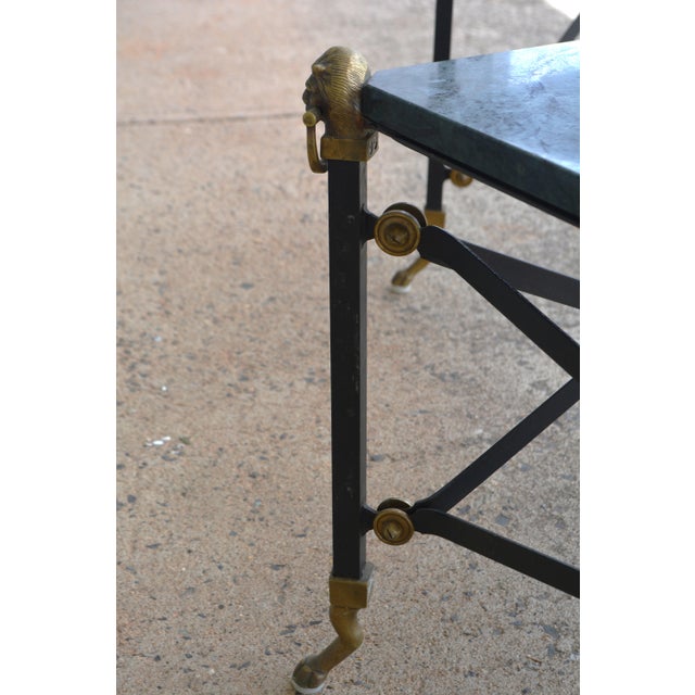 1970s Neoclassical Green Marble Top / Brass Lions / Paw Feet Metal Coffee Table & End Table Set For Sale - Image 14 of 18