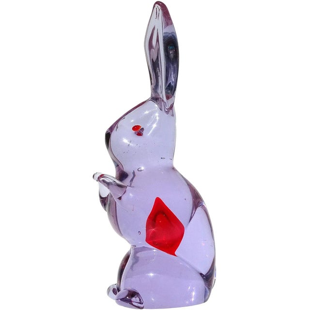 Glass Cenedese Murano Antonio Da Ros Alexandrite Purple Red Heart Vintage Italian Art Glass Rabbit Figurine For Sale - Image 7 of 7