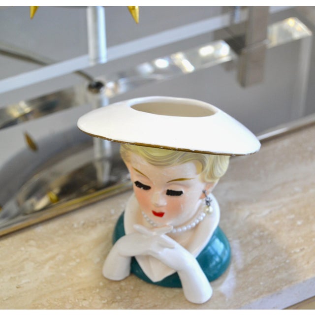 Ceramic 1958 Art Deco Rubens Original Japan Porcelain Lady Head Vase Vessel Planter For Sale - Image 7 of 10