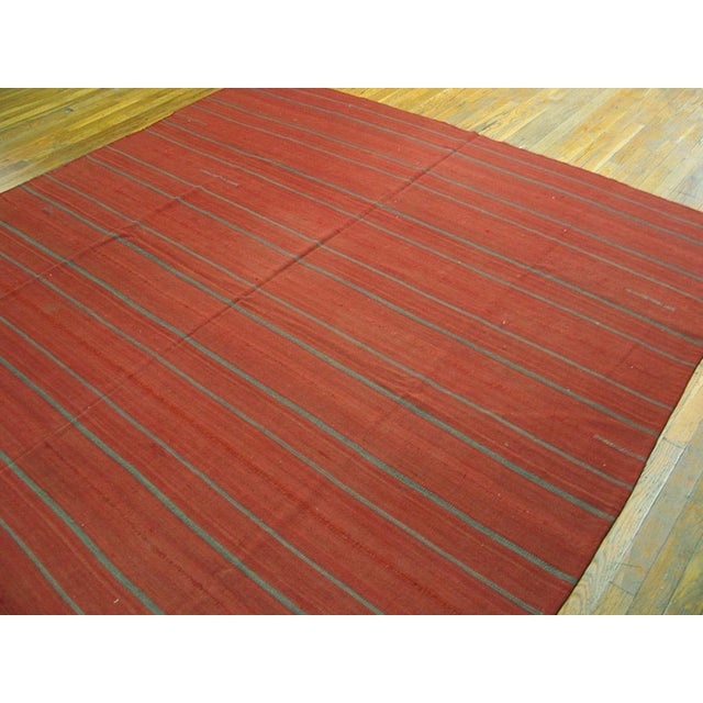 Early 20th Century 1920s Red Coral Stripe Kilim Antique Flat Woven Nw Persian Rug 7'9"x 8'7" Carpet For Sale - Image 5 of 5