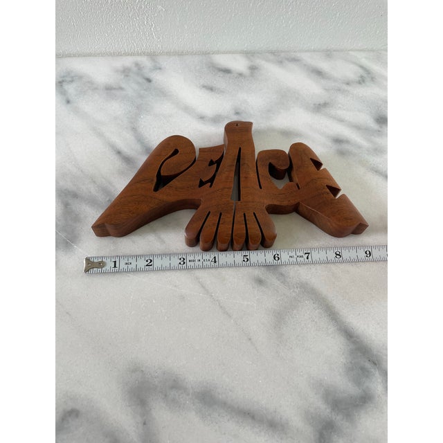 Wood Vintage American Walnut Boho Hippie Peace Plaque For Sale - Image 7 of 7