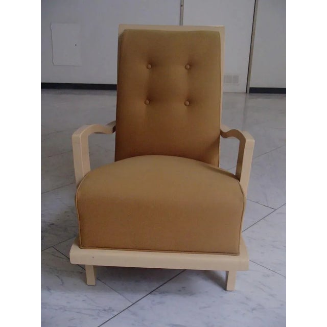 Art Deco Mustard Yellow Cavalry Wool & Beige Painted Wood Lounge Chair, 1940s For Sale - Image 15 of 15