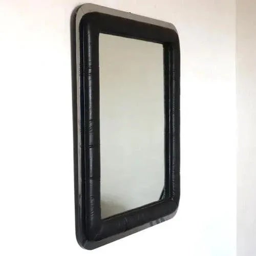 Rectangular Mirror with Black Leather Frame, 1970s For Sale - Image 9 of 9