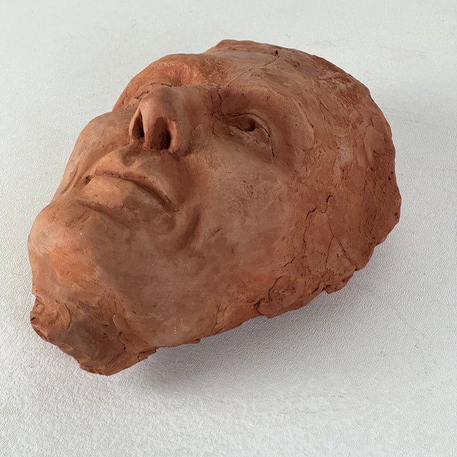 American Marvelous Vintage Terracotta Face Bust Sculpture of a Stately & Enigmatic Man For Sale - Image 3 of 7