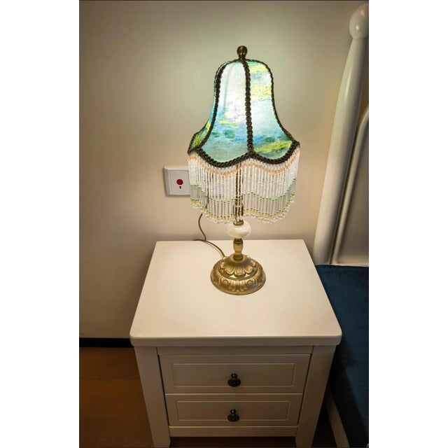 Monet Water Lily Beaded Chain & Copper Lamp For Sale - Image 6 of 7