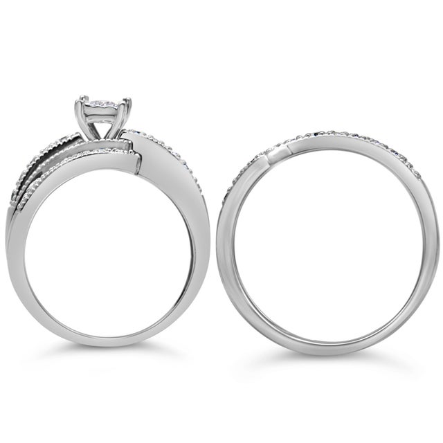 Haus of Brilliance .925 Sterling Silver 1/3 Cttw Round Diamond Crisscross Engagement Ring Bridal Set (H-I Color, I1-I2 Clarity ) - Size 6 For Sale - Image 4 of 6