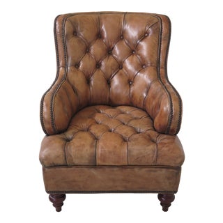 Maitland Smith Distressed Leather Ra-1134 Tufted Piper Chair For Sale