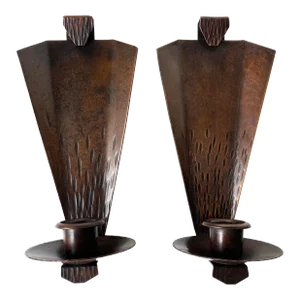 Pair of Roycroft Arts & Crafts Copper Candle Sconces