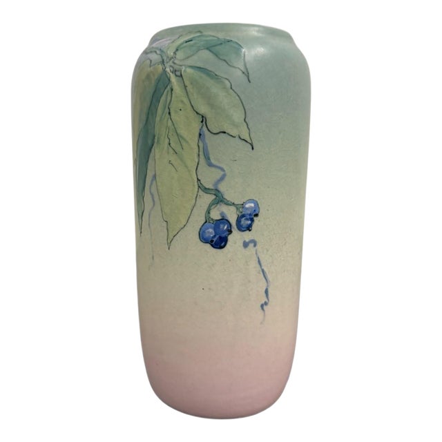 1920s Weller Pottery Hudson Ware Matte Glaze Botanical Vase – Signed Naomi Walch For Sale