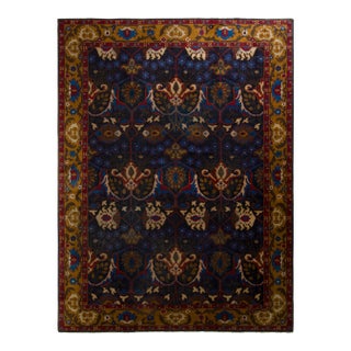 Antique Continental Bidjar Blue and Gold Wool Floral Rug For Sale