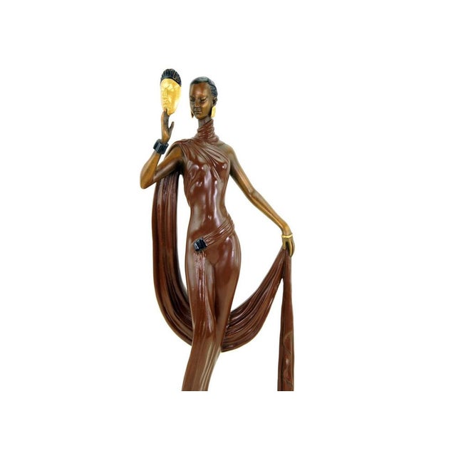 Metal Art Deco Style Sculpture Dancer with Mask, 20th Century, Bronze For Sale - Image 7 of 10