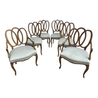 Mid 20th Century Vintage Fruitwood Ribbon Back Pretzel Triple Oval Back Dining Chairs- Set of 6 For Sale