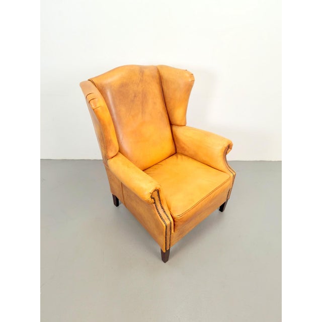1970s Vintage Sheepskin Leather Wing-Back Chair, 1970s For Sale - Image 5 of 13